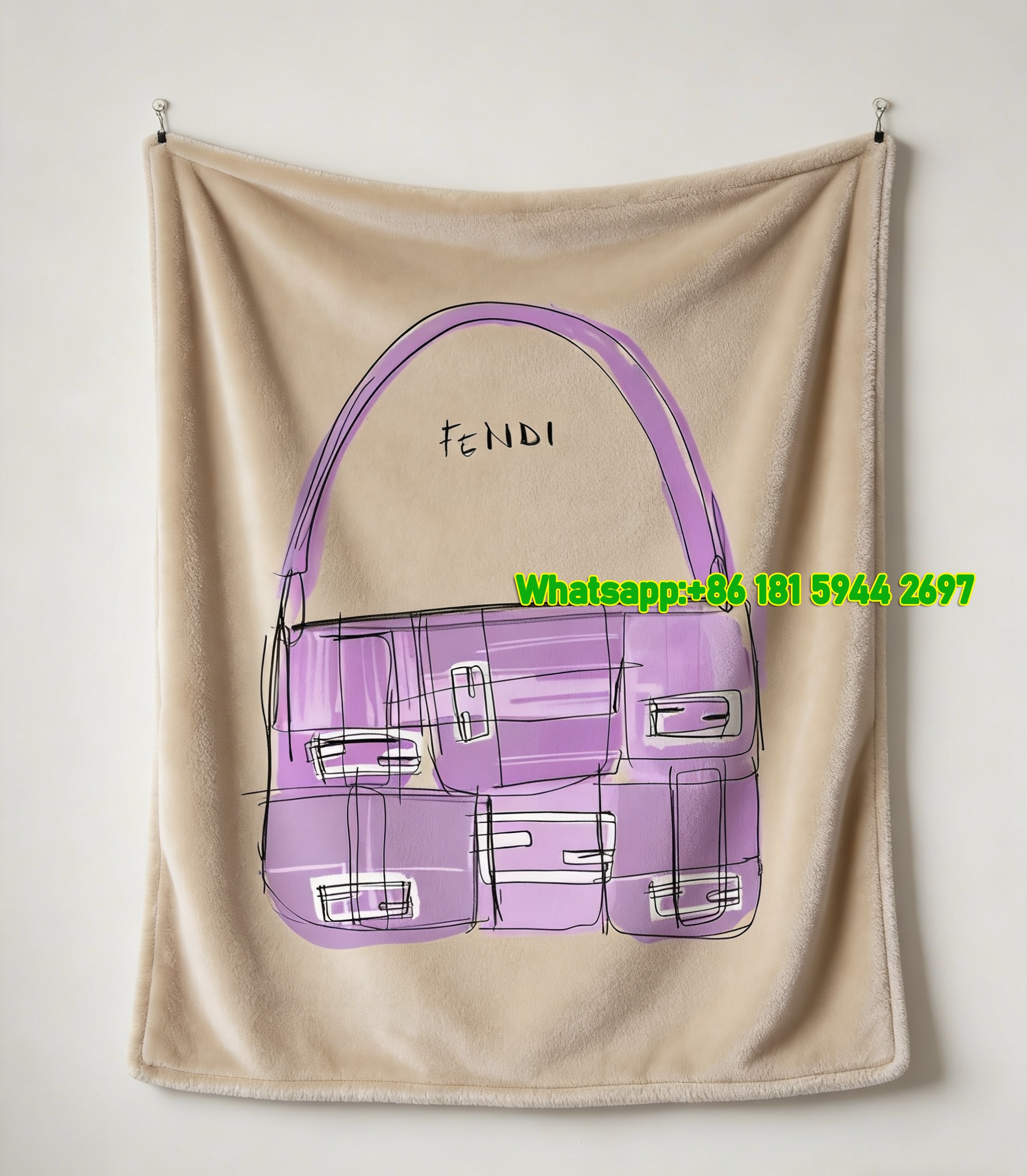 Fendi Purple Handbag Sketch Flannel Throw Blanket IMG_9611